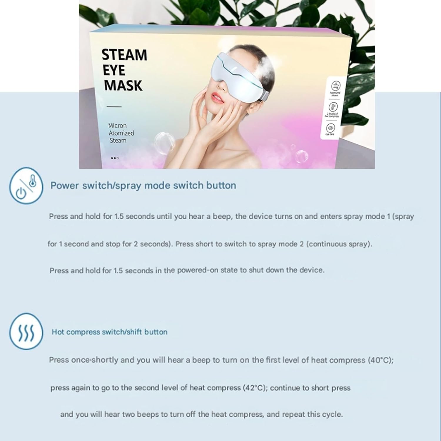 Steam Therapy Eye mask with Two Adjustable steam Settings Effectively relieves Dry Eye Syndrome. Intelligent hot and Cold steam Eye mask Effectively relieves Dark Circles and Eye Bags(1)