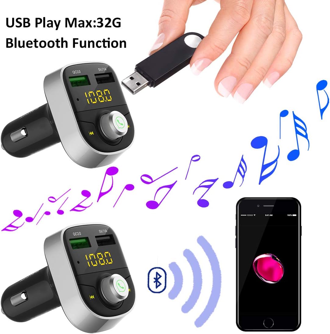 Exclusive Discount 50% Price Bluetooth FM Transmitter for Car, QC3.0 USB Fast Charging,Handsfree Call Adapter,Support USB Flash Reader Car Kit,Dual Port Car Charger Compatible with iPhone,Samsung (Silver) Best Cyber Deals 🔥 Bluetooth FM Transmitter for Car, QC3.0 USB Fast Charging,Handsfree Call Adapter,Support USB Flash Reader Car Kit,Dual Port Car Charger Compatible with iPhone,Samsung (Silver)