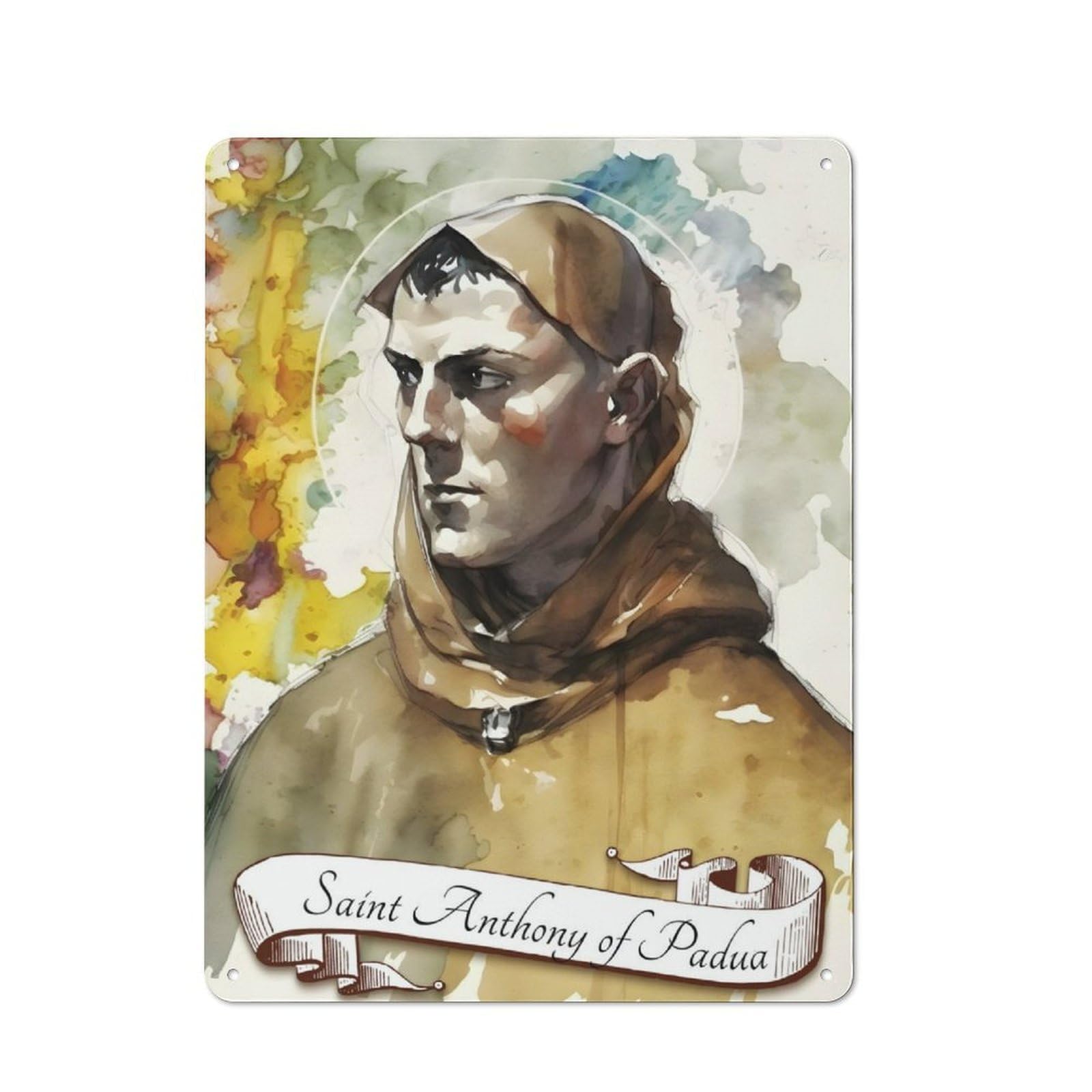 Junmoney Saint Anthony Of Padua Tin Wall Plaque 40X30cm With For Guest Room Or Hallway, For Hallway Wall Decor Fans