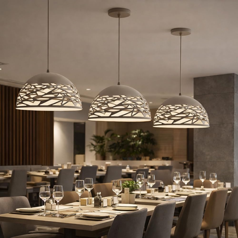 Vetrineinrete® Lampadario a sospensione tortora da soffitto con paralume in metallo traforato design contemporaneo moderno lampada da soffitto.