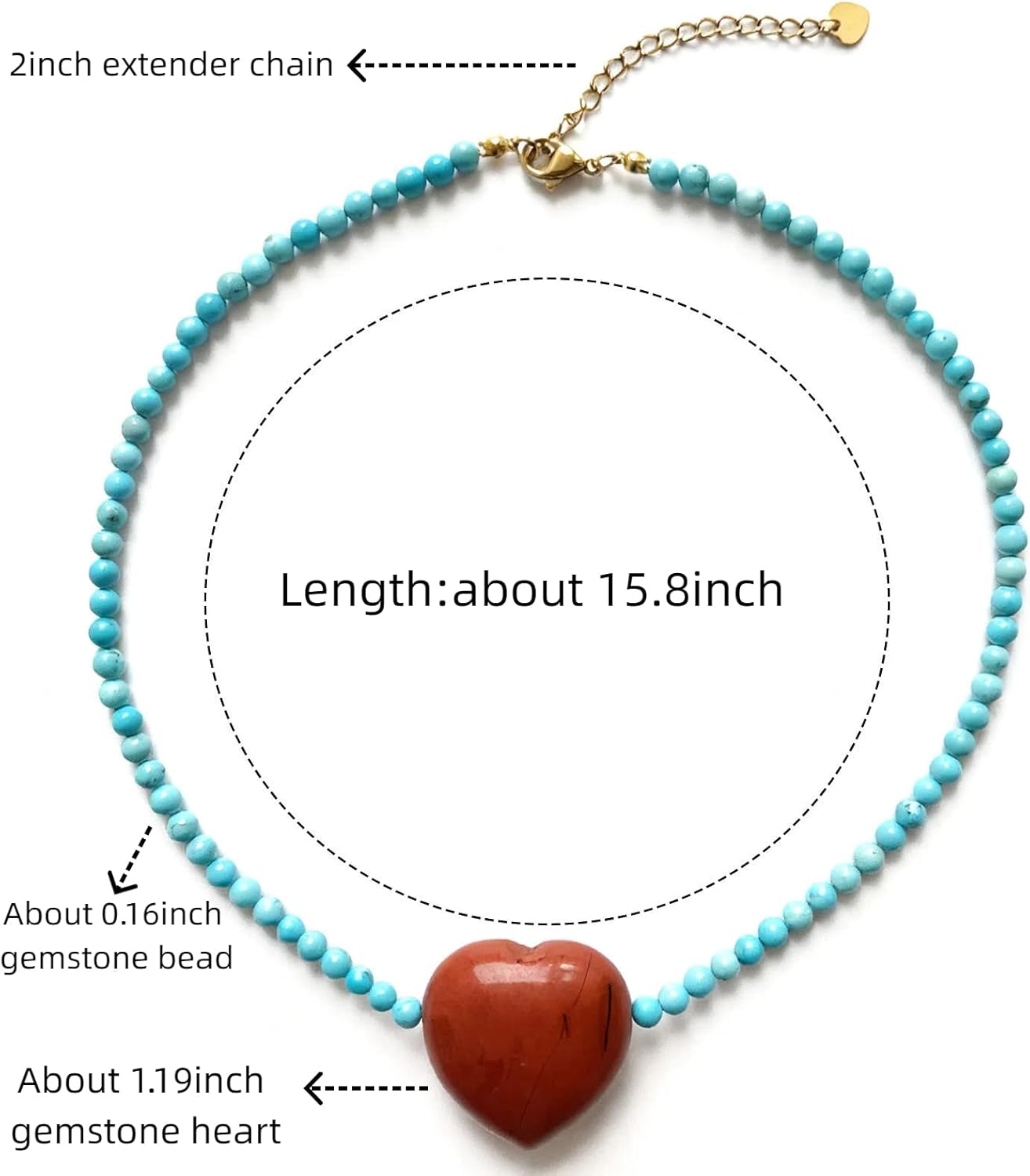 Chunky Heart Pendant Natural Stone Beaded Necklace, 18K Gold Plated Stainless Stone Precious Gemstone Peach Heart Women Bead Choker Jewelry Gift for Birthday Holidays Christmas New Year - Image 5