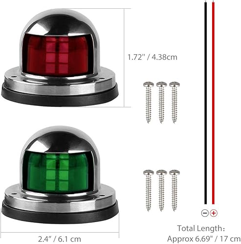 Miniatura 3 de Acelane Un par de luces LED de navegación, luces rojas y verdes, luces marinas de señalización de vela de acero inoxidable de 12 V, puerto lateral