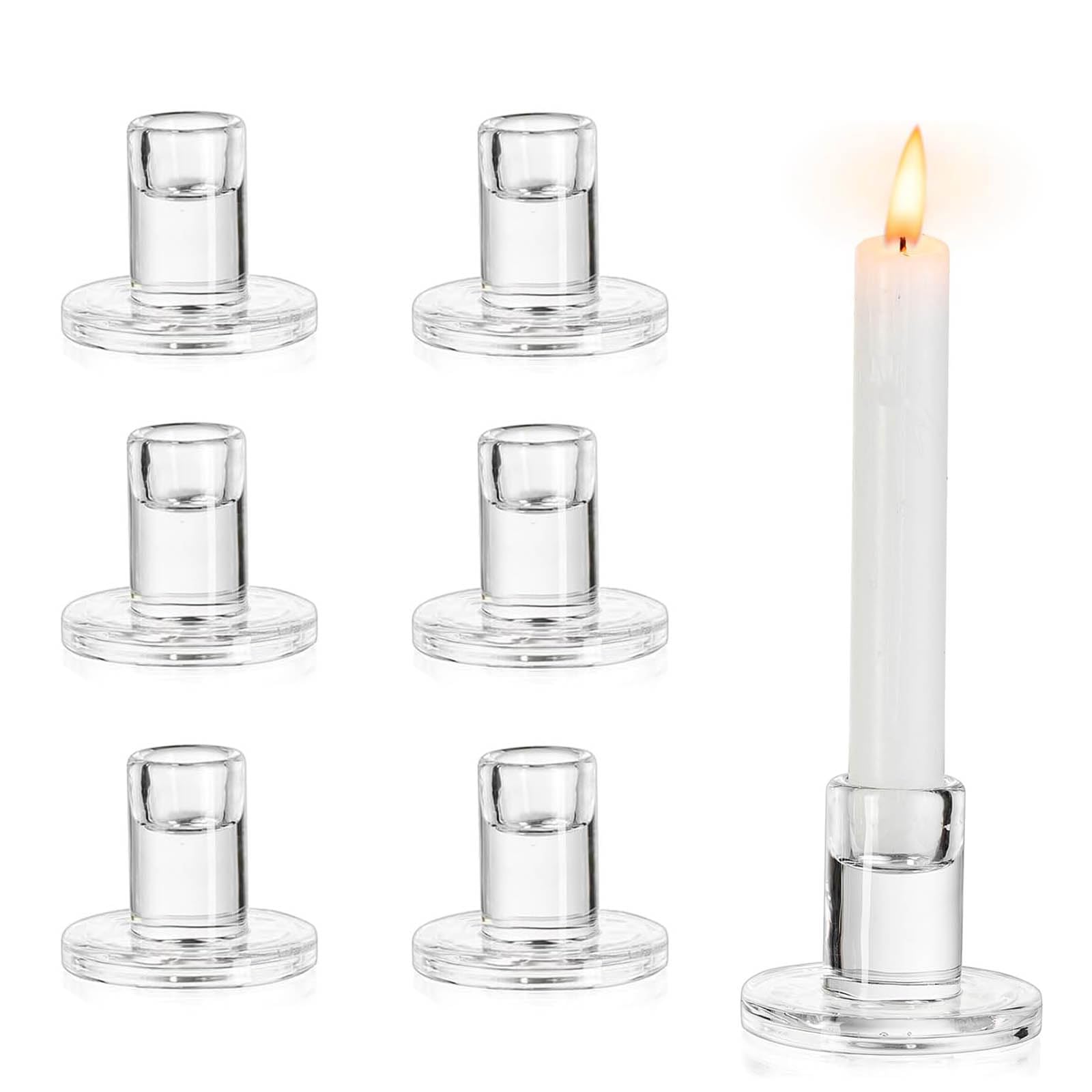 Glas Kerzenständer Teelichthalter Transparent für Stabkerzen und Teelichter Klein Hochzeit Party Weihnachtsdeko Tischdeko Deko (M-6pcs)