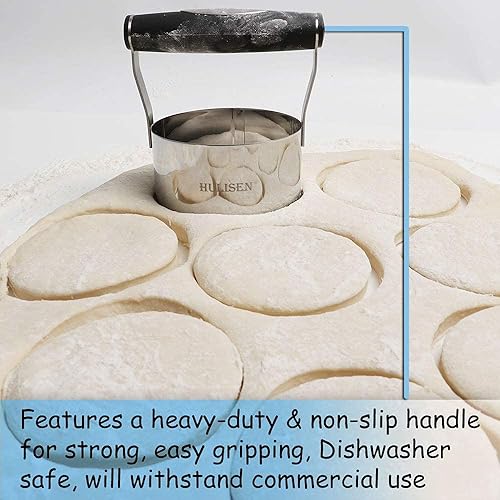 Miniatura 4 de HULISEN - Cortador de galletas de 3.5 pulgadas, cortador redondo de galletas de acero inoxidable con mango de agarre suave, y pequeño cortador de