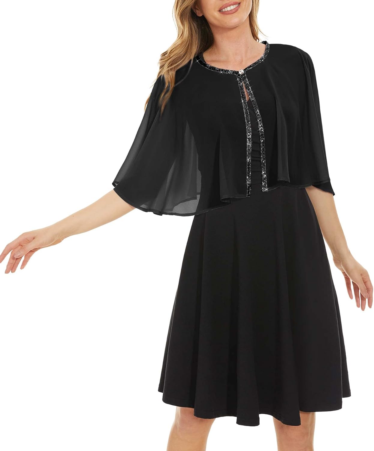 Rheane Soft Chiffon Sequins Shawls and Wraps/Cape for Evening Dress Wedding Formal Occasion - Image 4