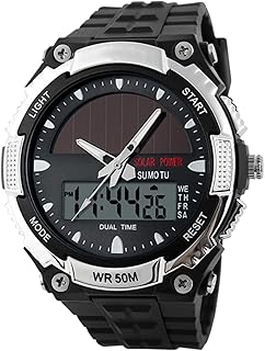 Relojes solares para hombre, reloj de pulsera digital para exteriores, reloj deportivo multifuncional, construcción de poliuretano ABS, diseño de visualización de fecha luminosa, para trabajo de campo