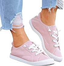 Minetom Women's Canvas Trainers, Low Top Flat Shoes, Women's Lace-Up Loafer Trainers, Lace Trainers, Slip-On Shoes, Breathable Summer and Autumn Shoes