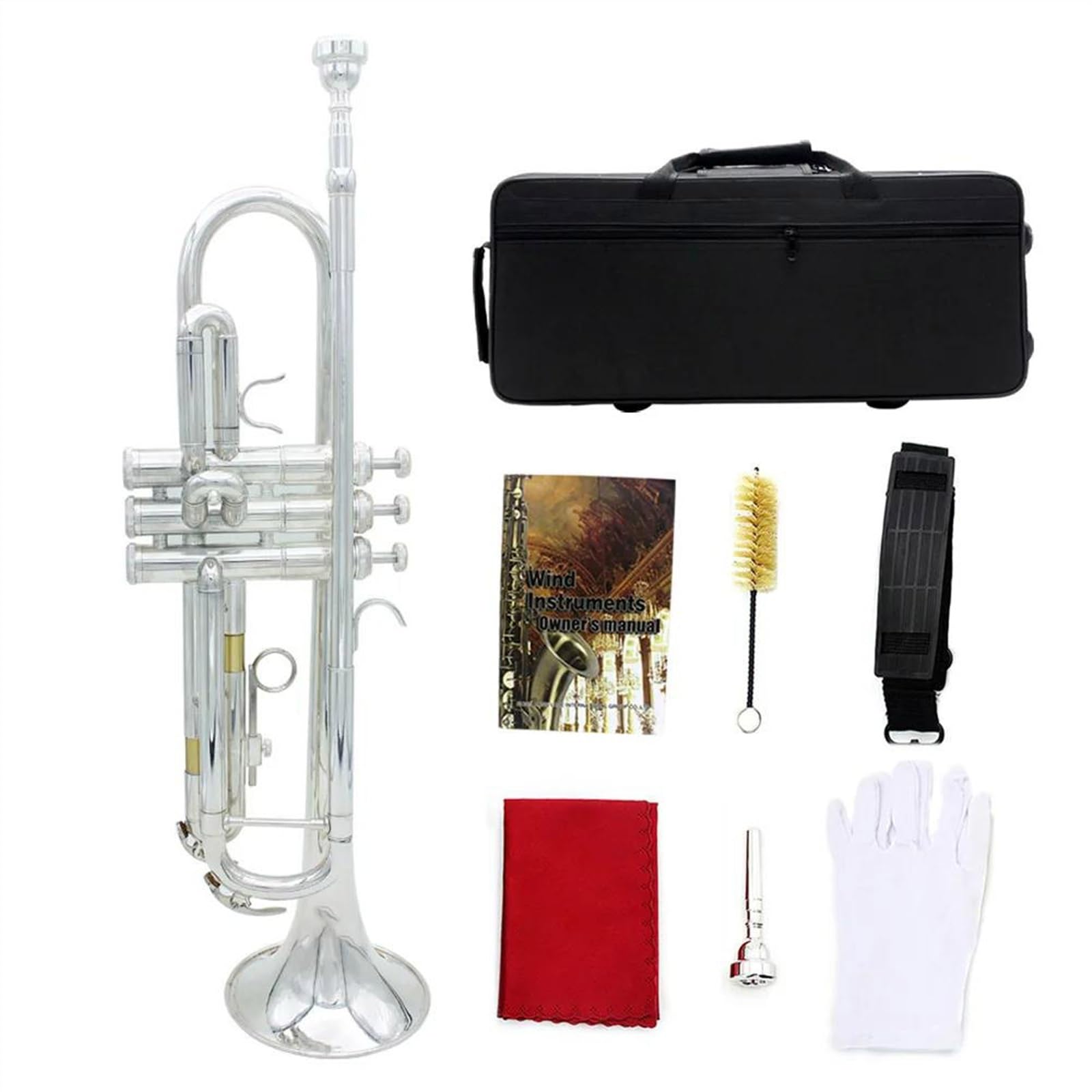 Standard Trompeten Bb-Trompete Messingkorpus Trompetenset Professionelle Blechblasinstrumente B-Trompete Gold/Silber(Silver)
