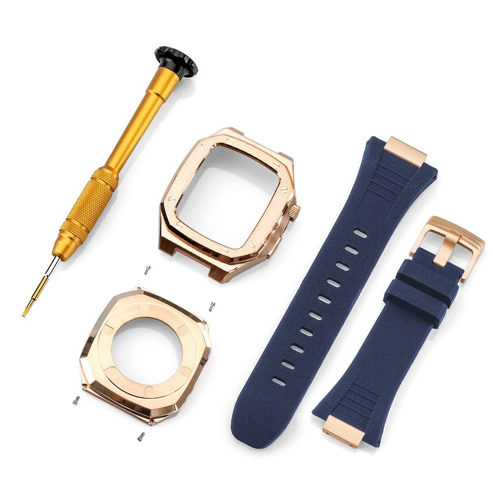 TONECY Stainless Steel Strap Case for Apple Watch Band Modification 45mm 44mm 41mm Metal Mod Kit Set for