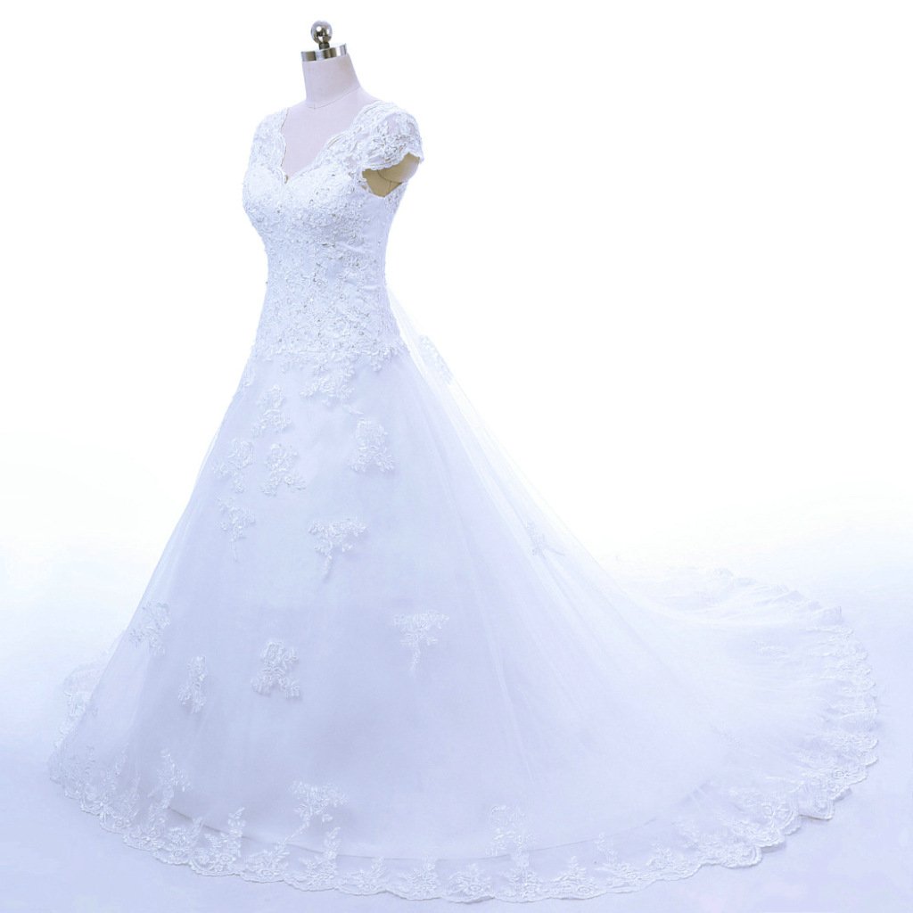 Vantexi Élégant V-col A-Line Longue Dentelle Robes de mariée Robe de mariée Vêtements de mariée