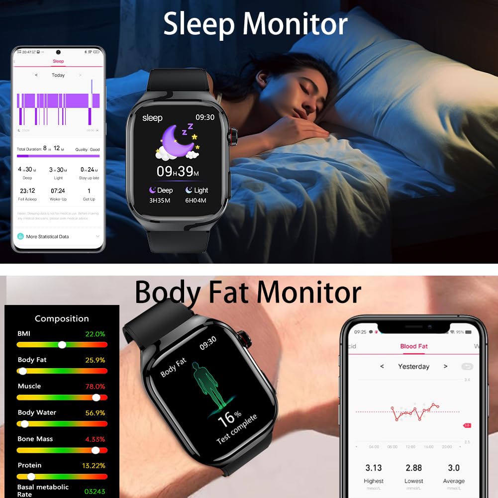 Smartwatch ECG/Selezione/Risposta chiamata, AMOLED impermeabile Smart Watch con pressione sanguigna, SpO2, frequenza cardiaca, messaggio di promemoria per Android iOS (TPU Nero)