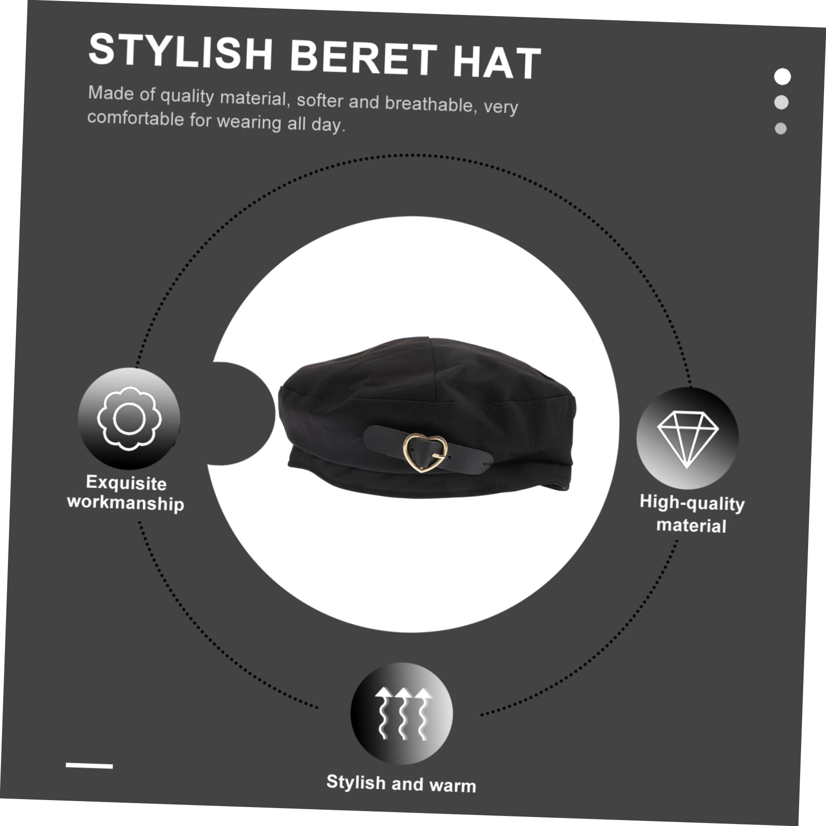 TOVINANNA Button Beret Hat Vintage Painter Style Warm Autumn Beanie Hat for Women Black