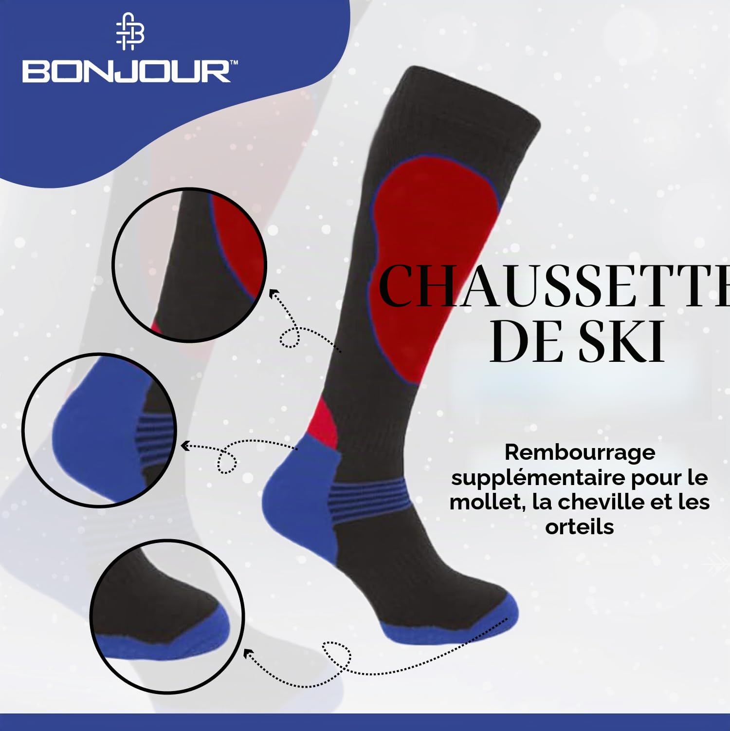 Chaussettes de Ski Lot de 4 Long Thermique Haute Performance Homme ( EU 39 - 45 ) - Multicolore
