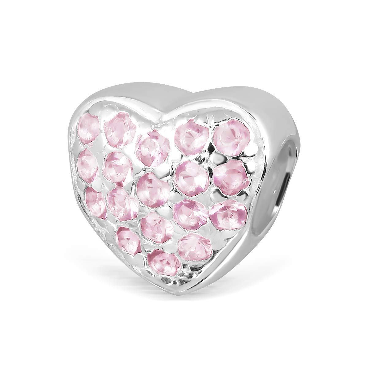 925 braccialetto di perline con ciondolo a forma di cuore in Argento Sterling simulato Zirconia Cubica (Rosa CZ)