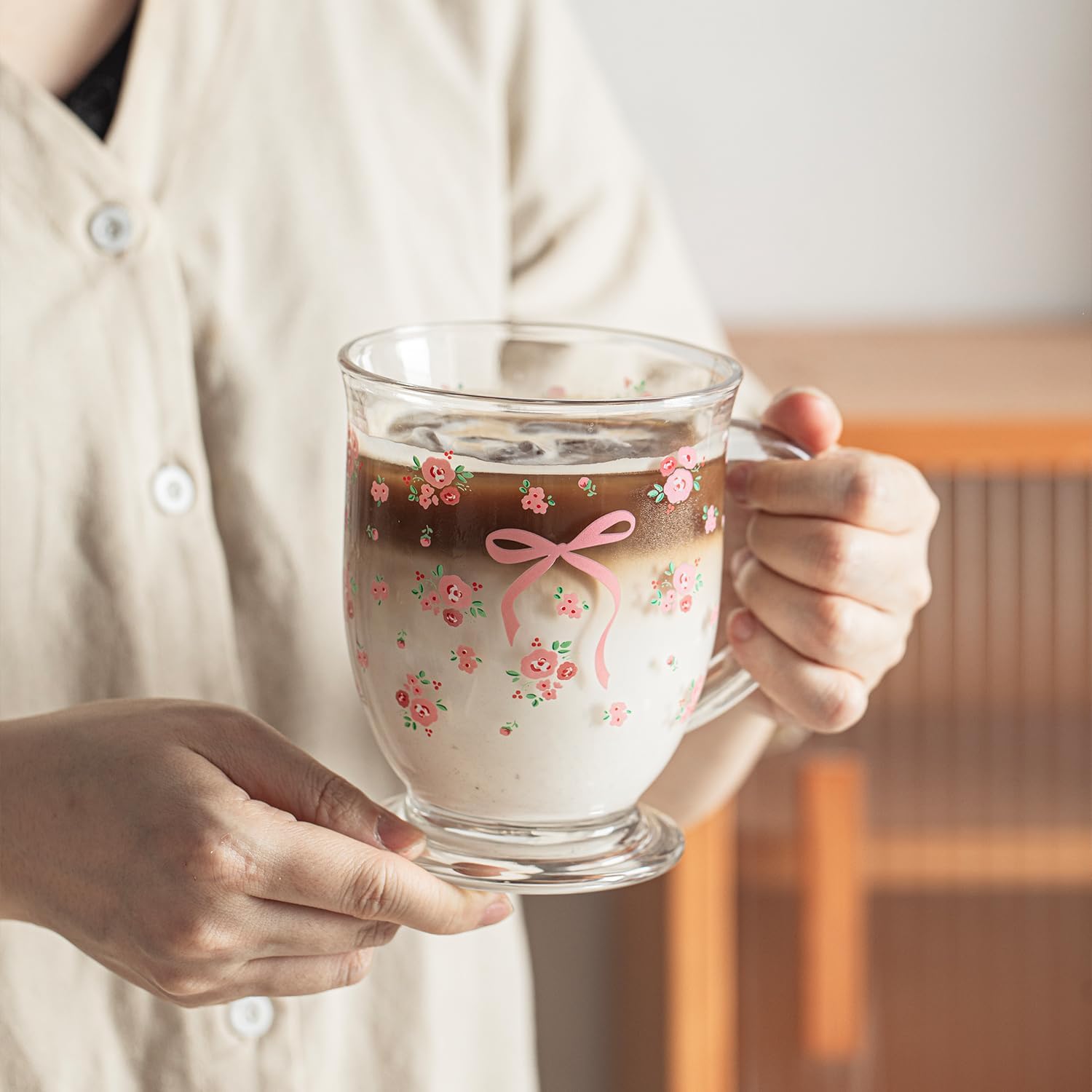 Tazza di Vetro a Fiori Secchi - Tazze da Caffè Trasparenti da 350 ml, Isolate Con Doppio Strato | Decorative Con Fiori Secchi