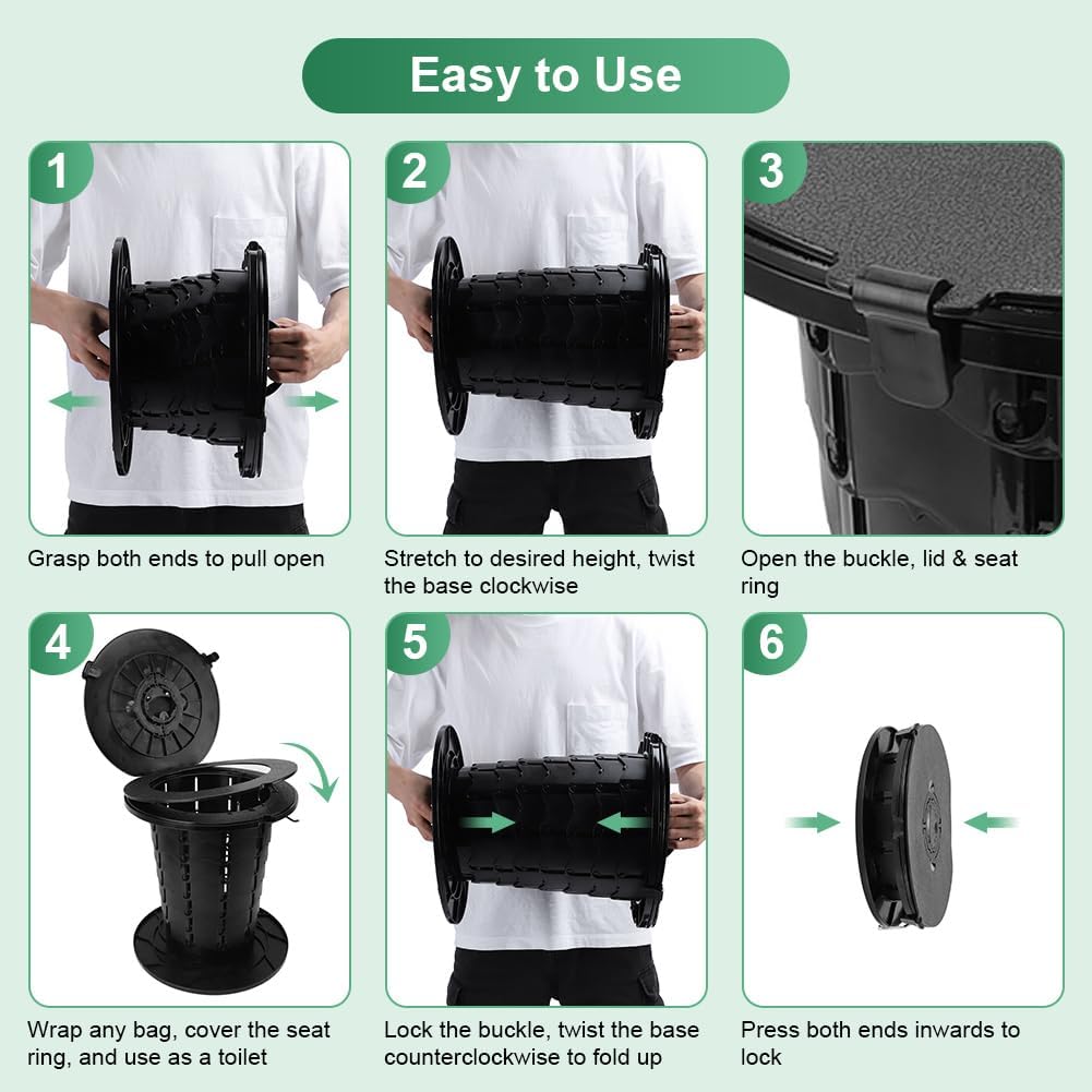 Portable Toilet, Retractable Foldable Camping Toilet Potty with Adjustable Height for Camp Hiking Beach Travel Tent and Emergency Use