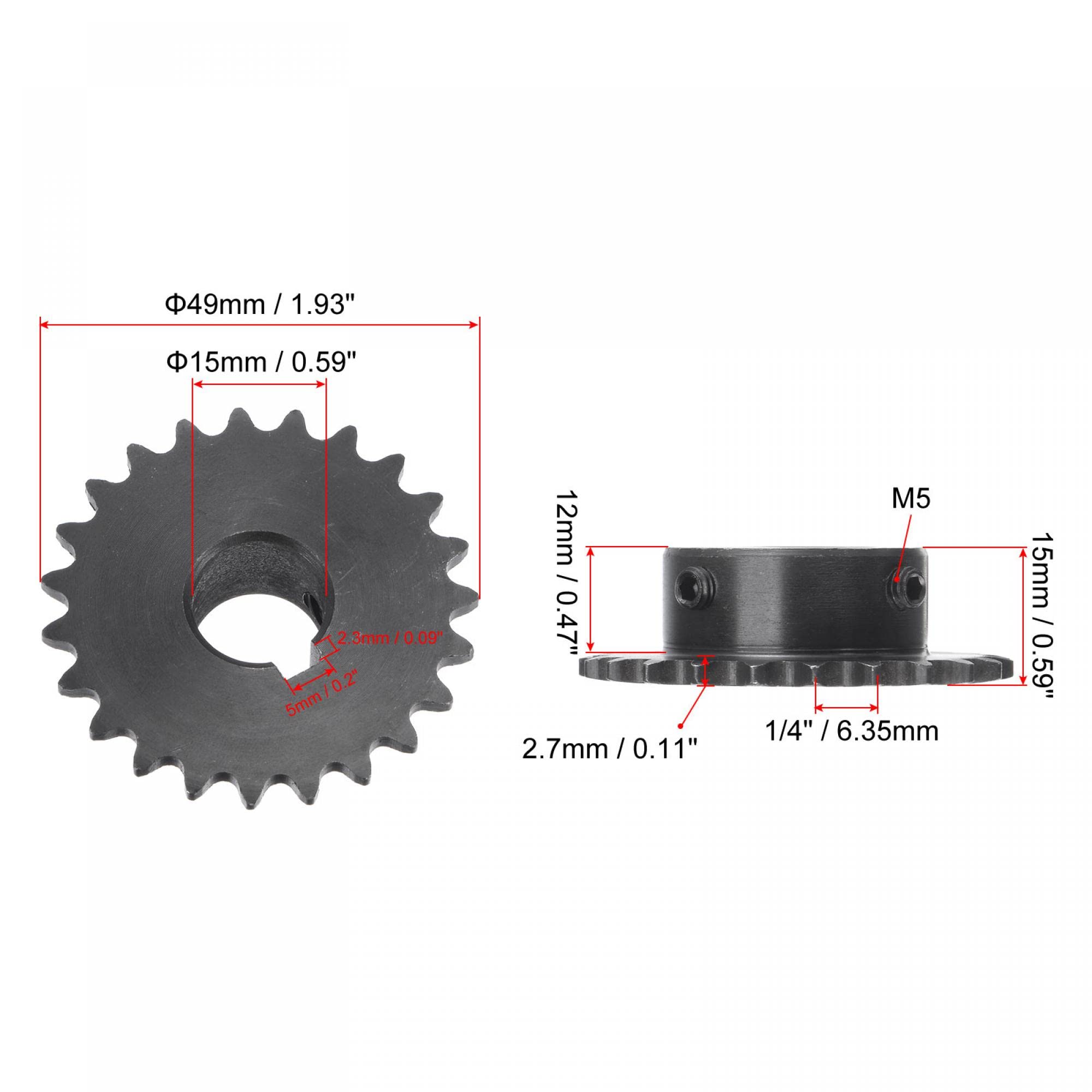 uxcell 23 Tooth Roller Sprocket B Type, #25 Chain, Single Strand 1/4