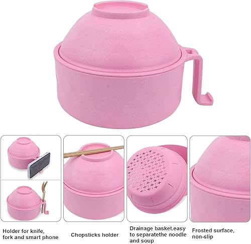 Miniatura 10 de Juego de tazones de ramen para microondas con palillos, cuchara, tazón de fideos para ramen, cocina instantánea para dormitorio universitario,