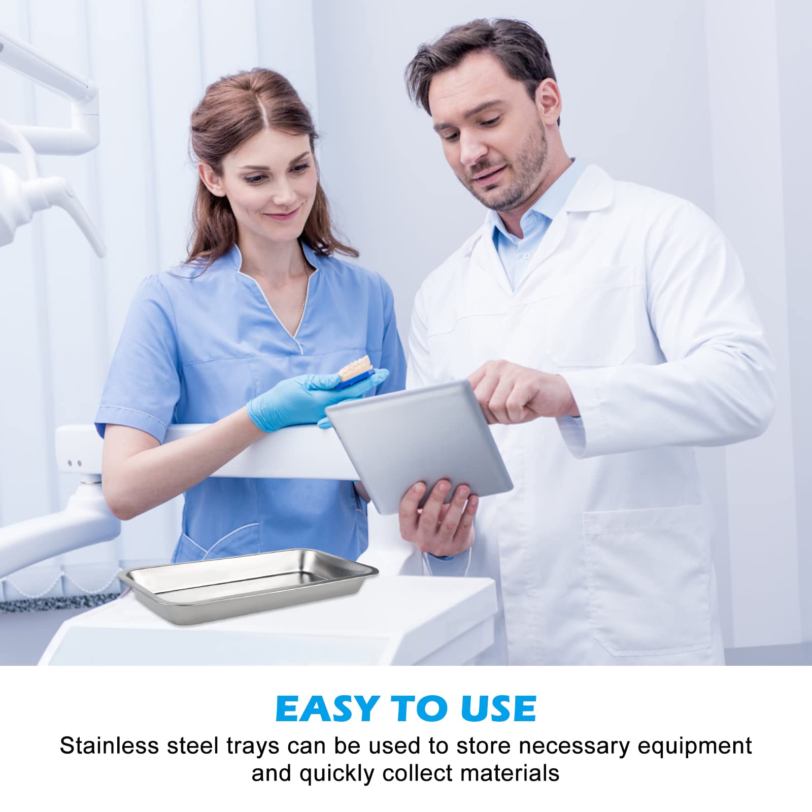 Vegena Lot de 6 plateaux de service en acier inoxydable - Plateau médical de laboratoire - Petit plateau argenté pour appareils de laboratoire, outils dentaires