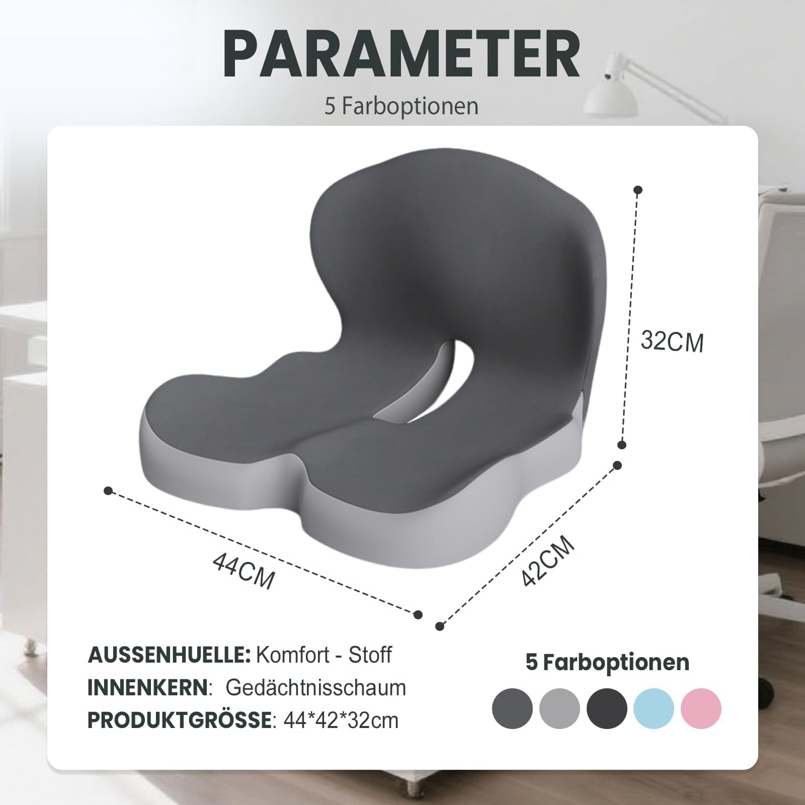Cojín de asiento de coche con soporte lumbar, espuma viscoelástica antideslizante, funda lavable a máquina, cojín integrado para respaldo y asiento