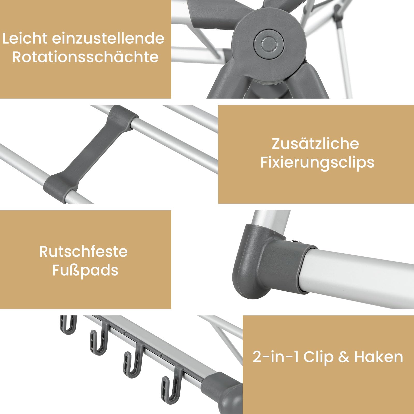 GIANTEX Klappbarer Wäscheständer, 2-lagiger platzsparender Aluminium-Wäscheständer mit verstellbaren Flügeln, 21 Trocknungsschienen, 10 Seitenspangen und 4 Schuhhaltern