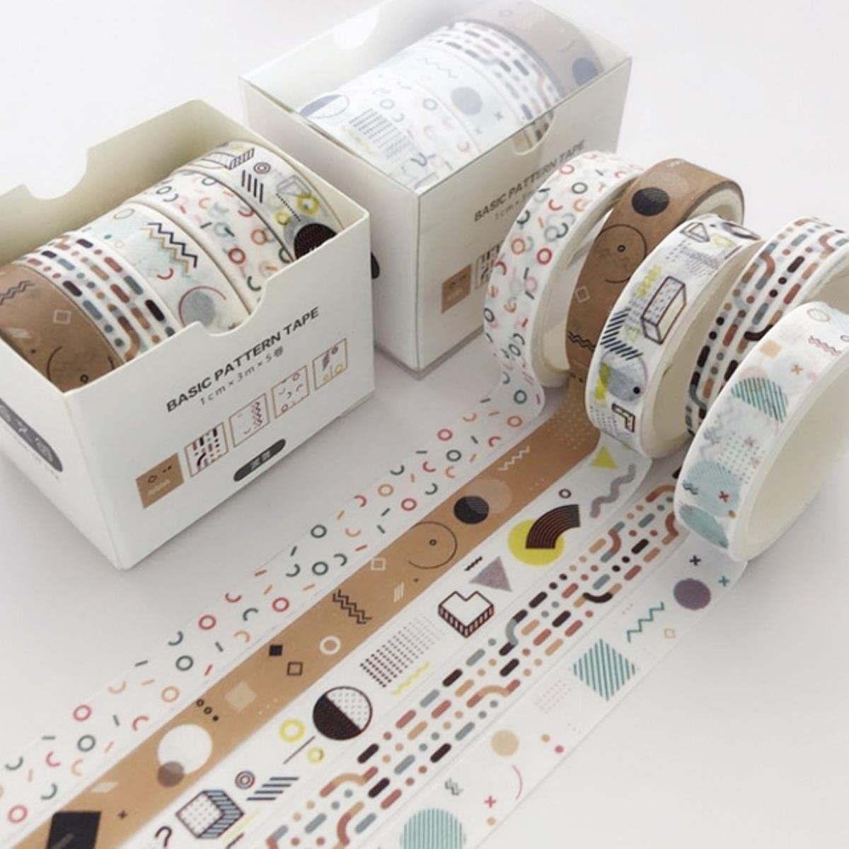 5Pcs/Set Washi Tape Cute Grid Adhesive Tape Solid Color Basic Style Masking Tape For Stickers Scrapbooking DIY Photo Album Diary-Bopu