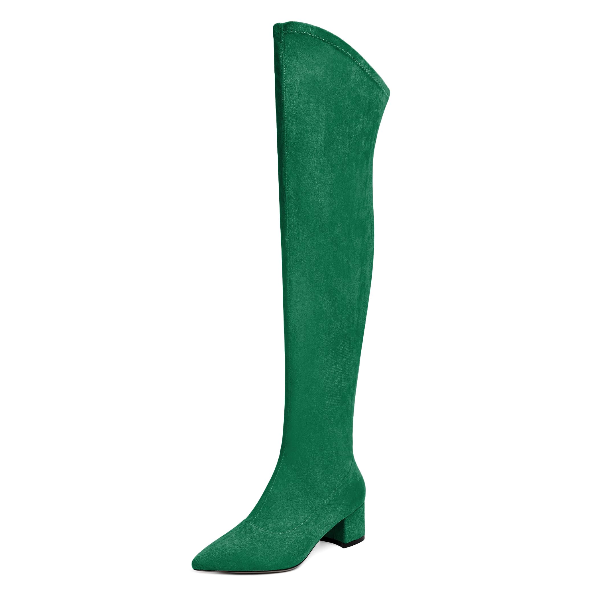AUMOTED Womens Over the Knee Boots Pointed Toe Side Zipper Booties Suede Leather Thigh High Boots 2 In