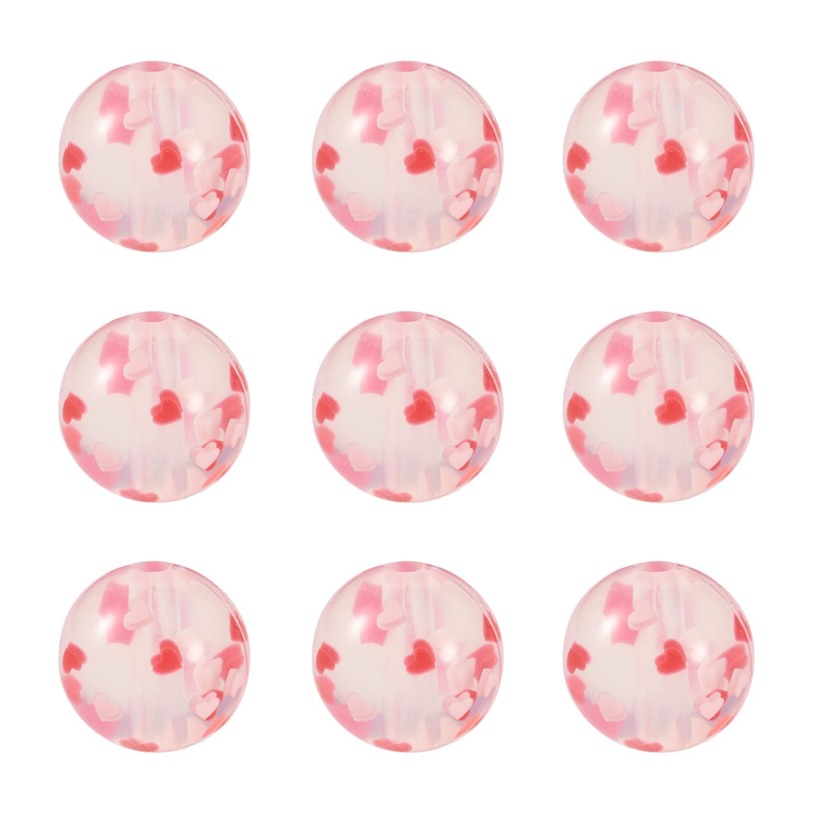 Crafans 10Pcs Transparent Silicone Beads for Keychains 12MM Round Rubber Bead with Heart Pattern Silicon Beadle Pen Beads Chunky Bead for DIY Bracelet Keychains Pen Decoration Jewelry Making