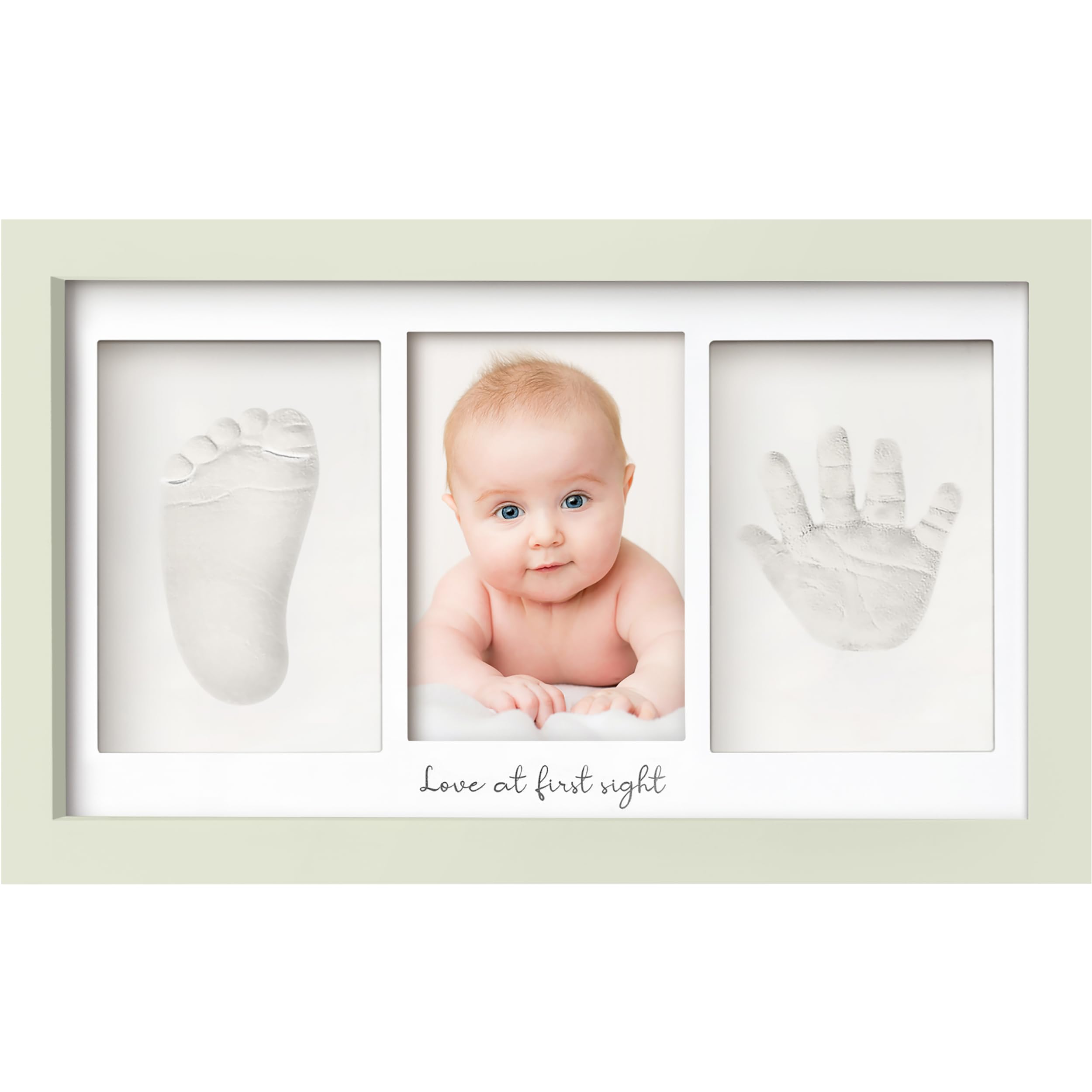 Baby Hand and Footprint Kit - Clay Handprint Keepsake Frame, Newborn Nursery Picture Frame, Personalized New Mom Gifts for Baby Shower & Registry (Sage)
