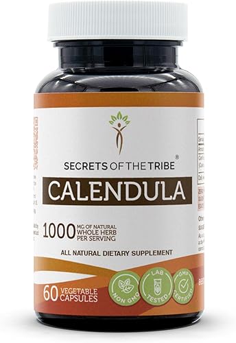 Secrets of the Tribe Caléndula 60 Cápsulas, 1000 mg, Caléndula (Caléndula Officinalis) Flor Seca (60 Cápsulas)