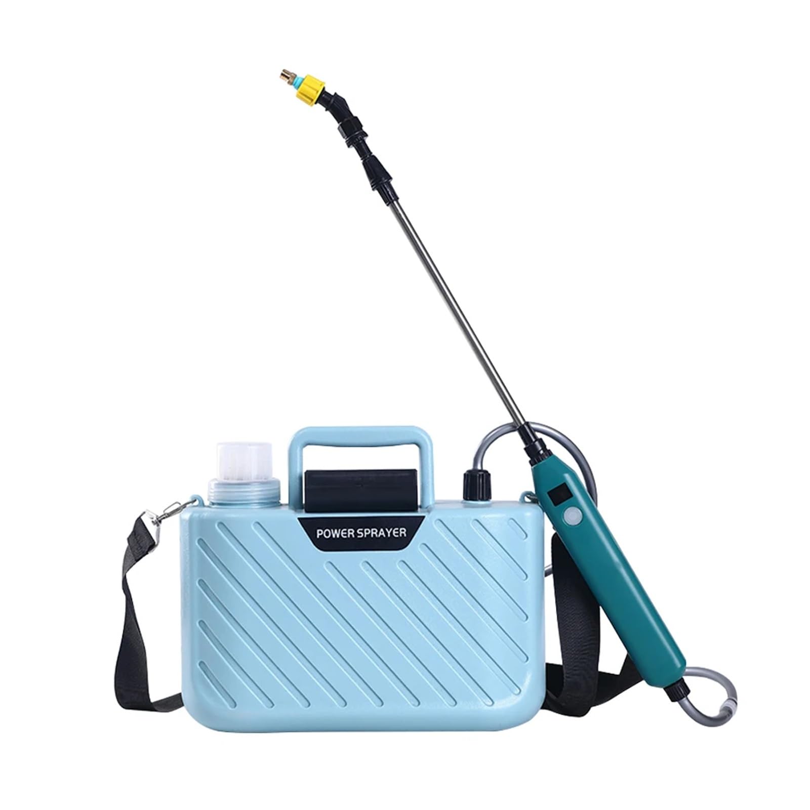 Spruzzatore elettrico, Spruzzatore elettrico portatile da 5 litri con 2 ugelli nebulizzati prato ricaricabile USB, spruzzatore giardino display digitale(Blauw)