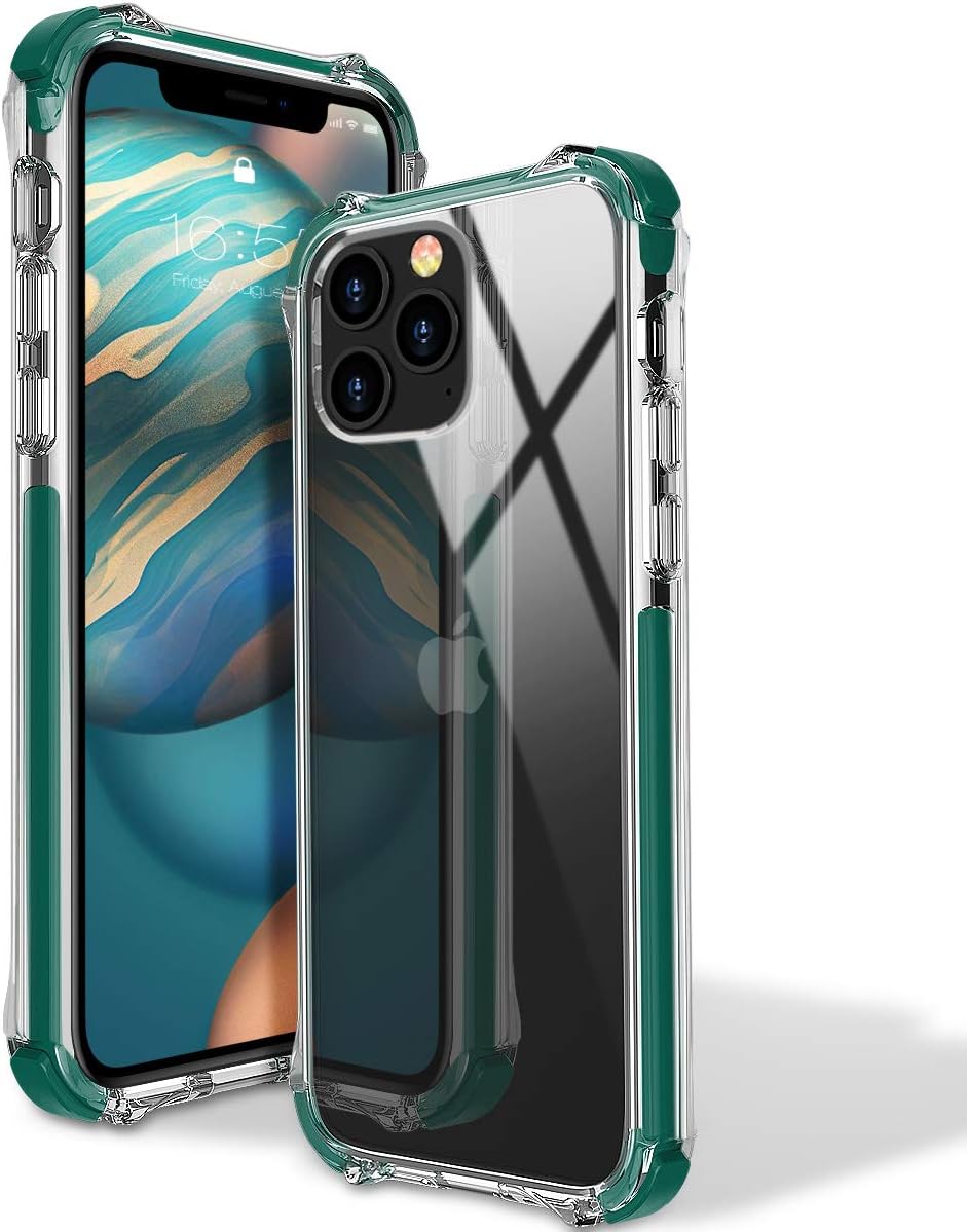 MATEPROX Compatible with iPhone 11 Pro Case Clear Heavy Duty Protective Crystal Back Cover with Shockproof Bumper Case for iPhone 11 Pro 5.8 (Pine Green)
