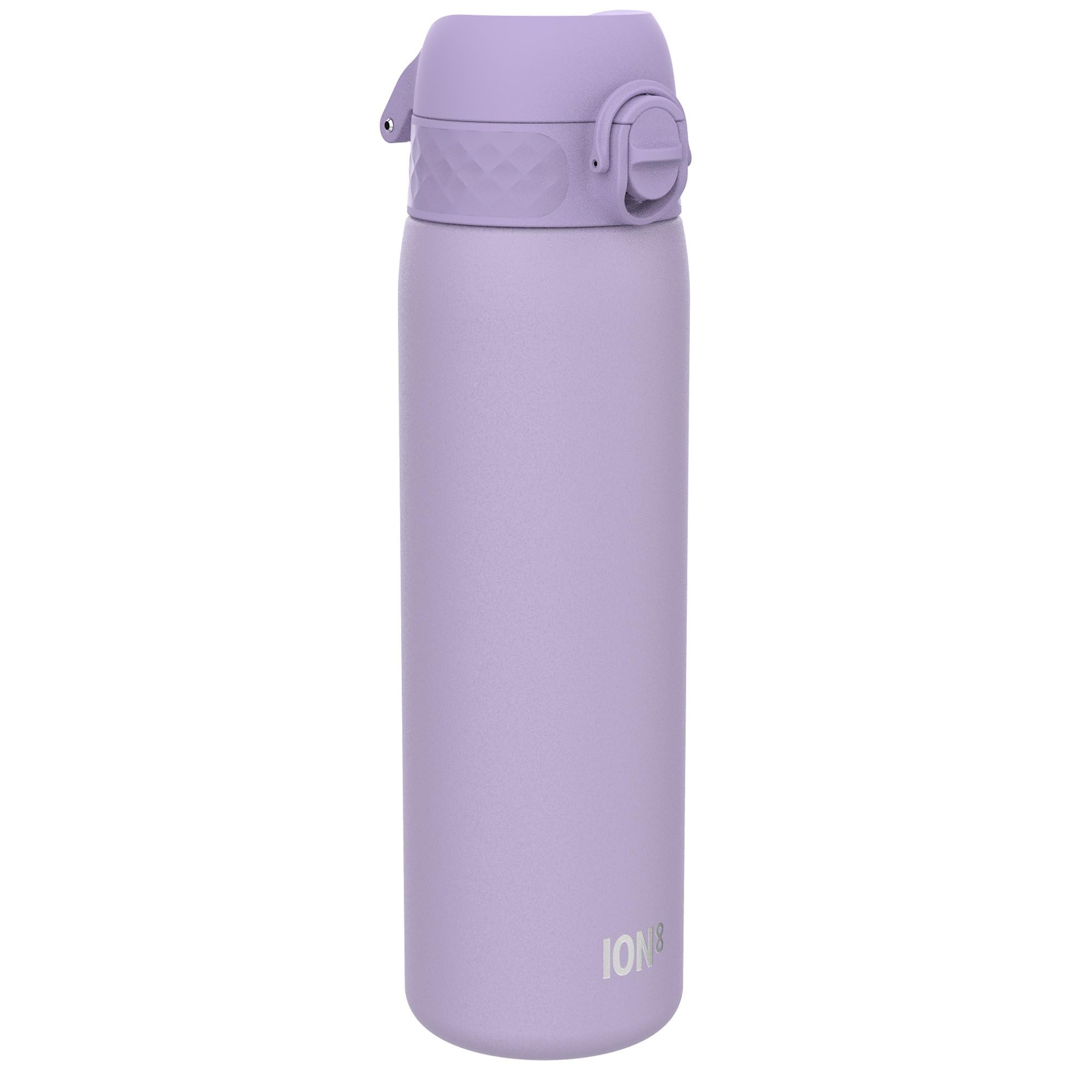 ION8 Vacuum Insulated Steel Water Bottle, 500 ml/18 oz, Leak Proof, Easy to Open,Secure Lock, Dishwasher Safe, Fits Cup Holders, Carry Handle, Scratch Resistant, Durable Stainless Steel, Light Purple