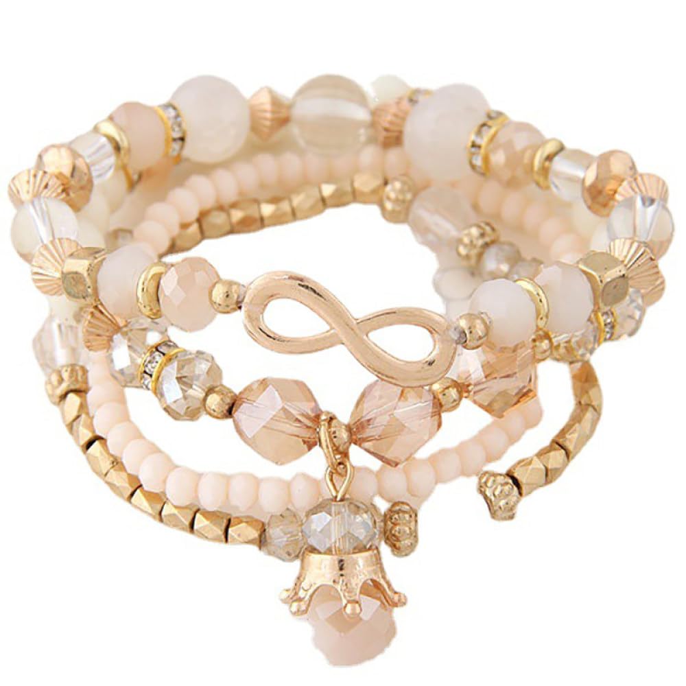 Bracciali Bohemien,Braccialetti con Perline di Cristallo di Boemia Set di Braccialetti Impilabili Multistrato Etnico Bracciale Elastico Regolabile Bianco Bracciale con Ciondolo Fortunato per Regalo p