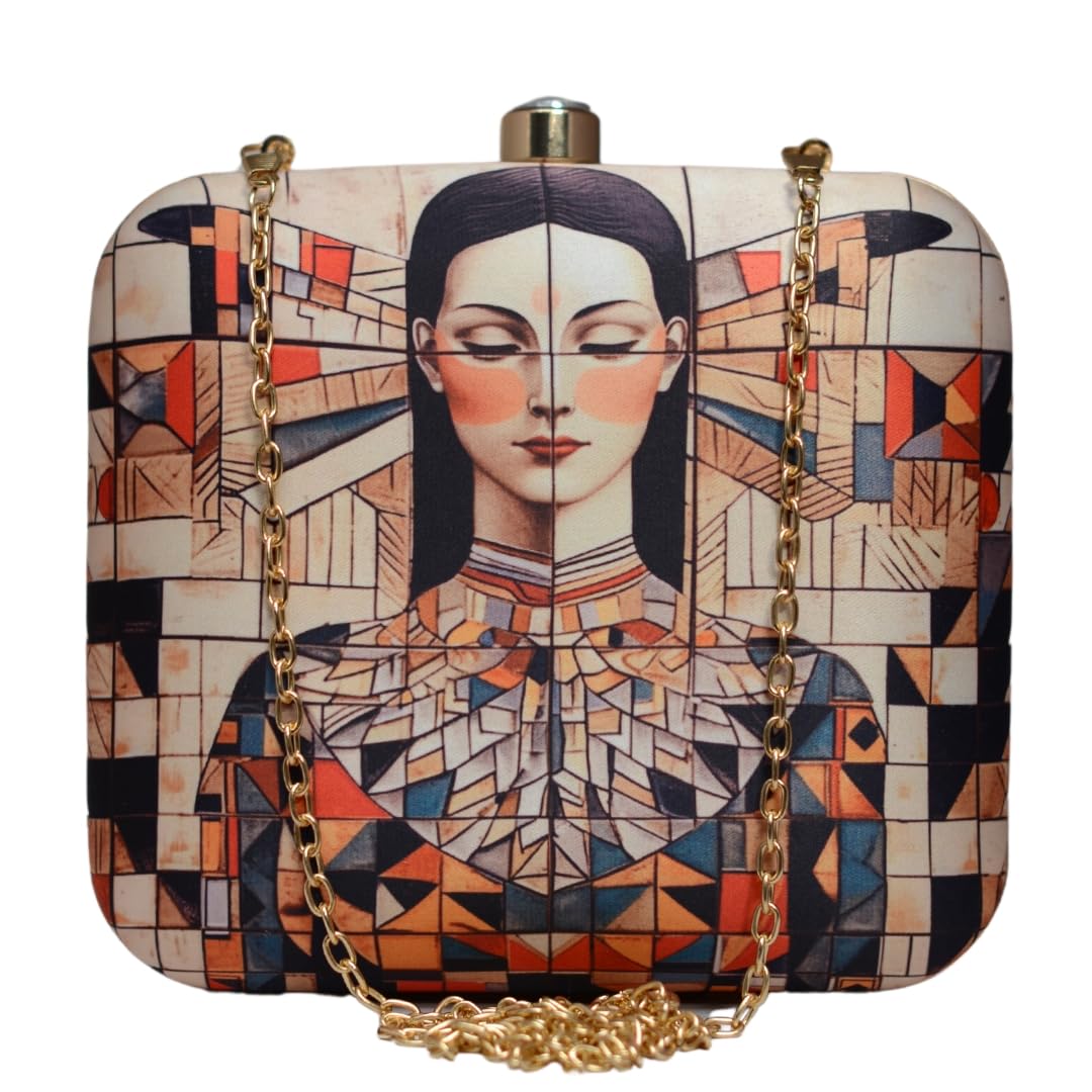 Egyptian Lady Printed Clutch Bag For Women With Detachable Strap-image-32
