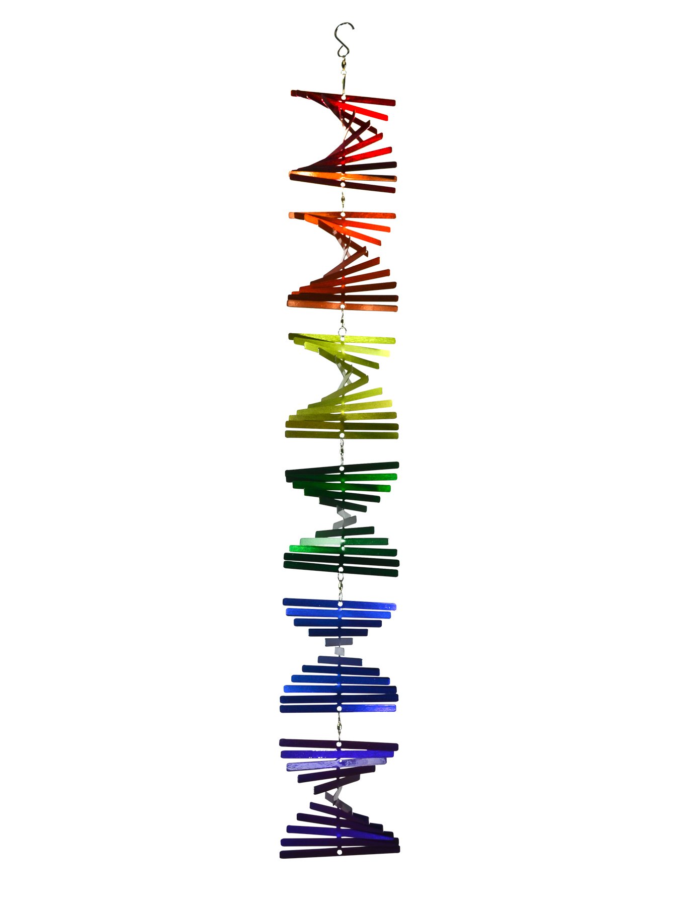 In the BreezeStacked Shimmer Helix Hanging Wind Spinner, Stainless Steel, Rainbow Spectrum,7054