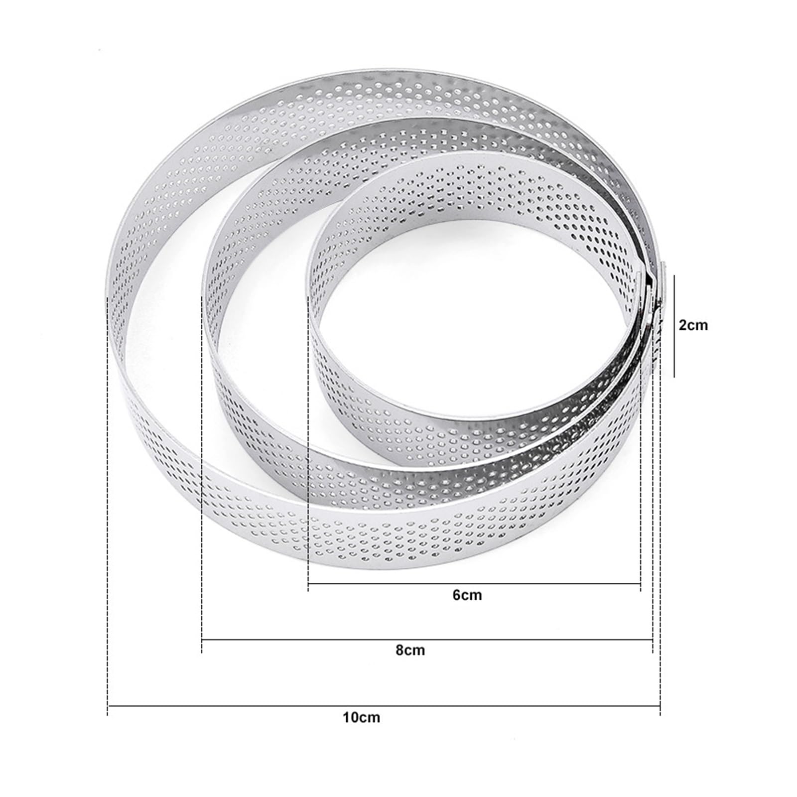 SSIMOO 6 8 10 CM en Acier Inoxydable Tarte Moule Anneau Tartelette Gâteau Mousse Moules Biscuits Pâtisserie Cercle Cutter Tarte Anneau Perforé (Color : 8PCS 8CM)