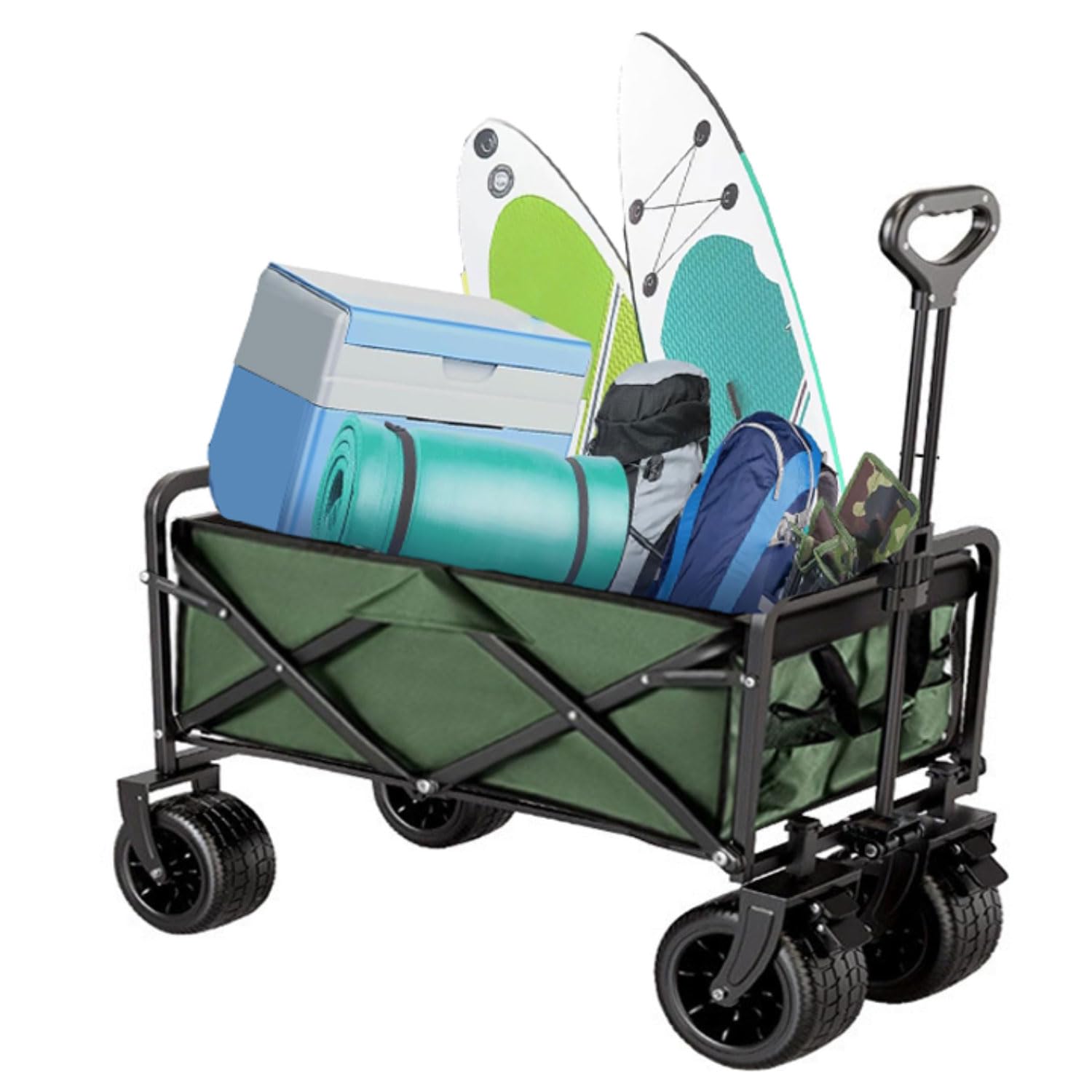 Carrello Pieghevole con Freni Maniglia Telescopica Carrello Pieghevole Trasporto con Ruote Portatutto Carrello Carrello da Giardino Carrello Portaoggetti per Rimorchio Giardino Campeggio