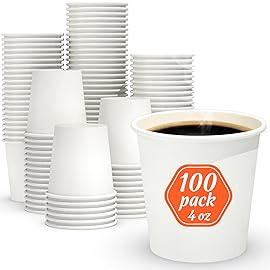 Dealusy 100 Count 4 oz Coffee Cups, Leak-Free Food Safe Paper Cups 4 oz, Disposable 4oz White Paper Cups for Cold and Hot Drinks