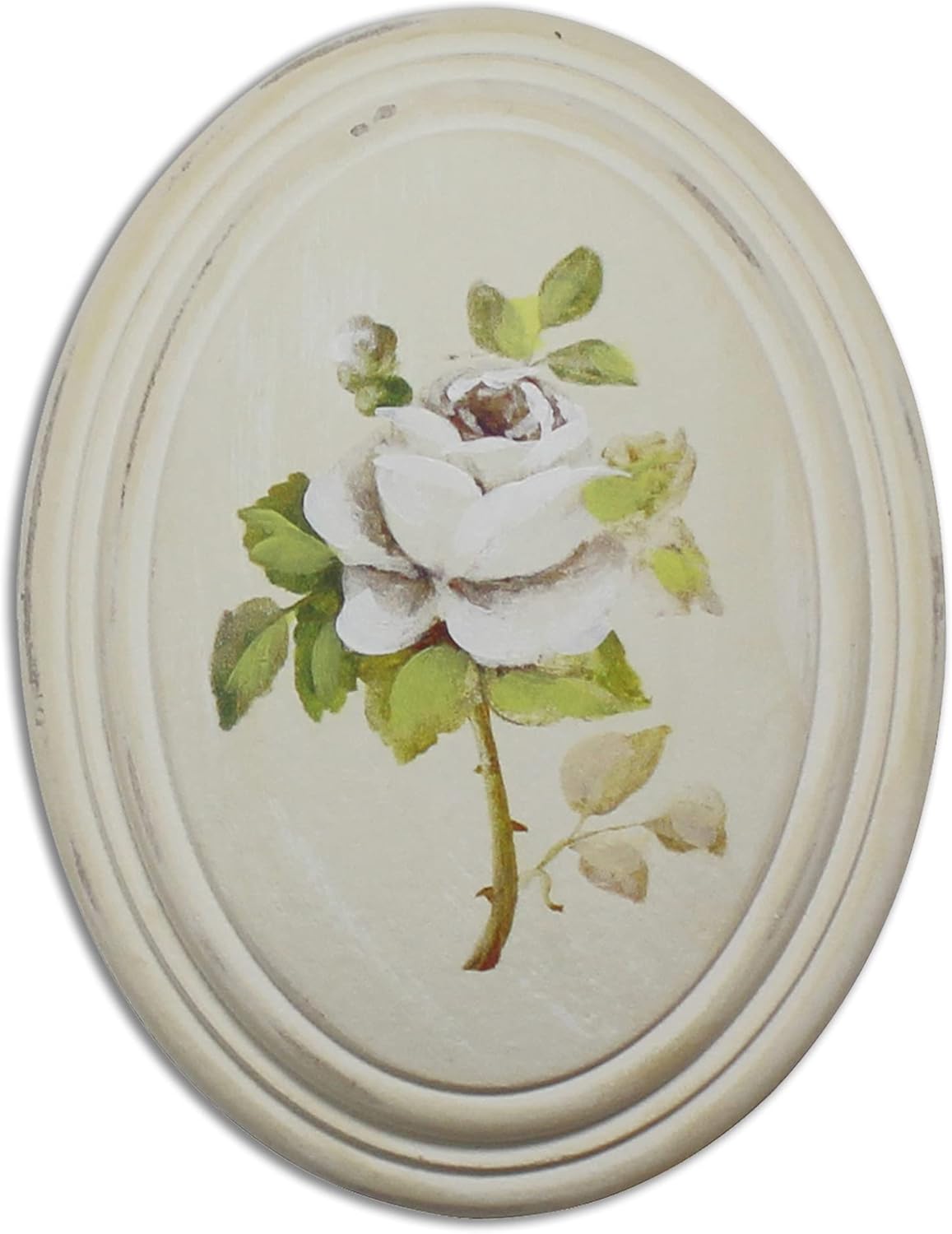 CVHOMEDECO. Primitive Retro Hand Painted Oval Wooden Frame Wall Hanging 3D Painting Decoration Art, Rose Flower Design, 6-3/4 x 8-3/4 Inch, Set of 3.