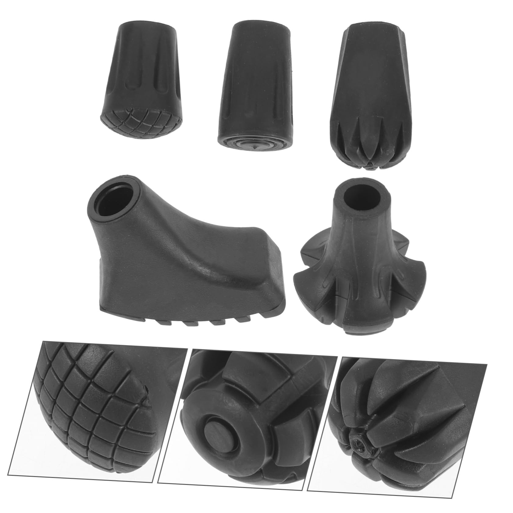 BESPORTBLE Trekkingstockpolster Krücken Zubehör Spitzen Für Wanderstöcke Krückenzubehör Polster Zusammenklappbarer Spazierstock Tipps Zum Austausch Von Wanderstöcken Gummi Black 5st