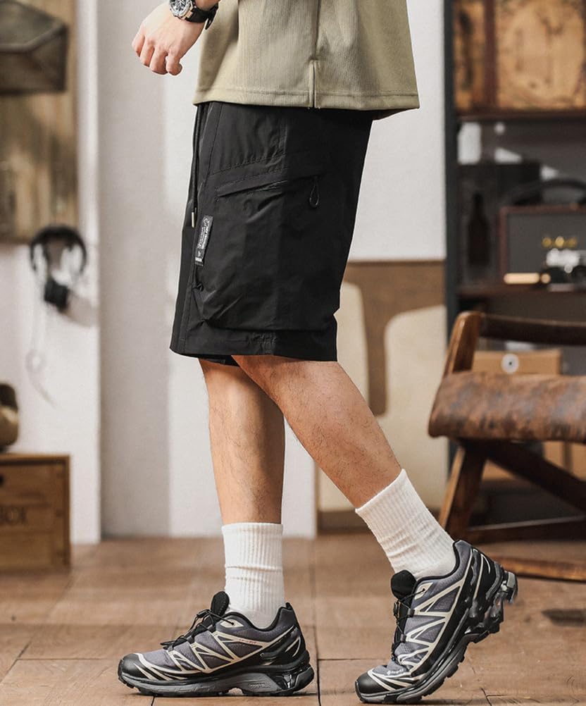 Men's Lightweight Shorts Casual Elastic High Waist Loose Summer Relaxed Fit Cargo Hiking Short with Pockets