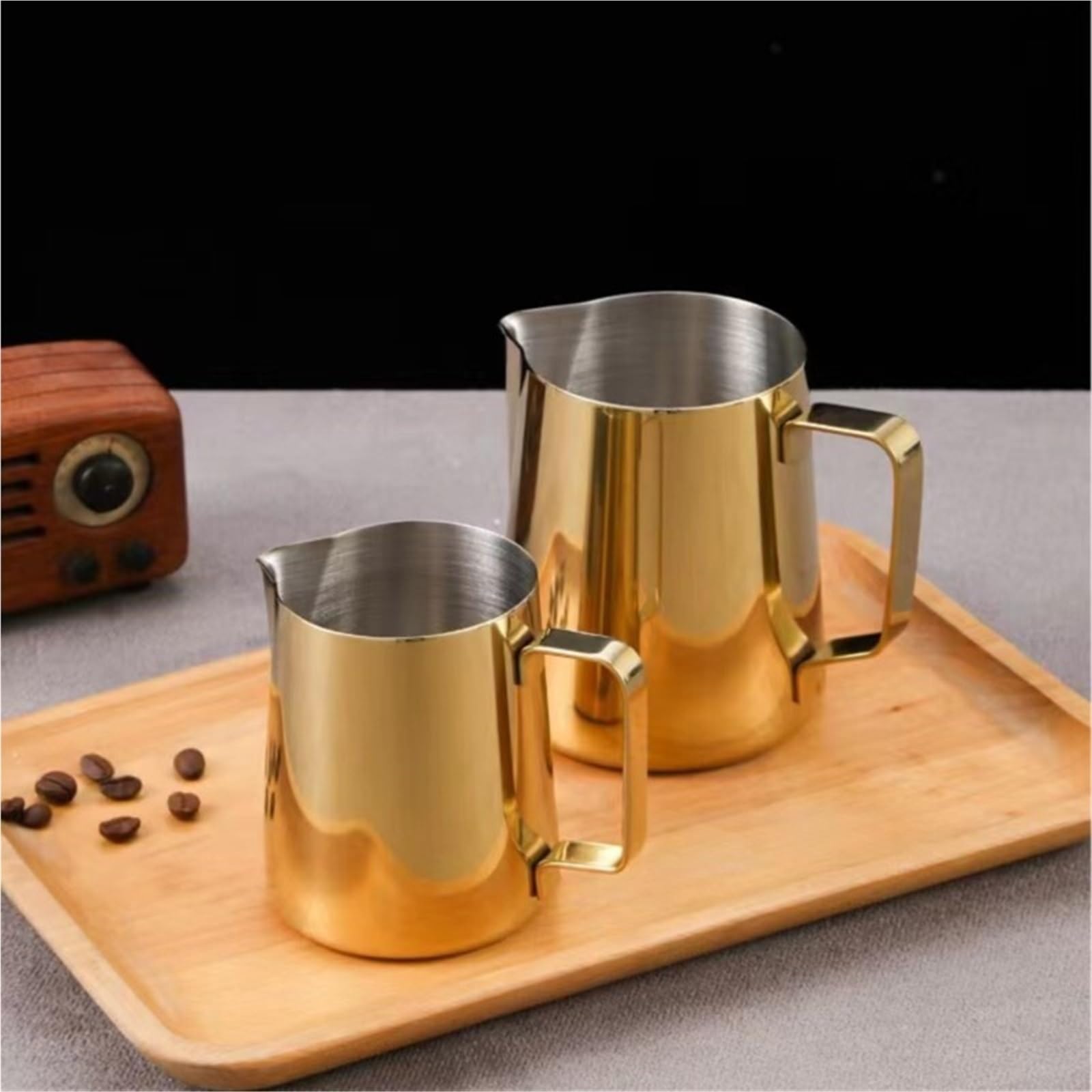 Jarra de espuma leche acero inoxidable, tarro y café, lata, accesorios for con, 2 uds Para Espumar(350ML Blue)