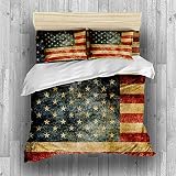 REALIN Fundas Nórdicas Bandera Americana Juego De Ropa De Cama Estrellas Y Rayas Colcha 2/3/4PCS Fundas De Edredón Nórdico/Almohada/Sábanas,para Cama 90/135/150/180 (Cama 180/200(220×260cm)-4PCS,D)
