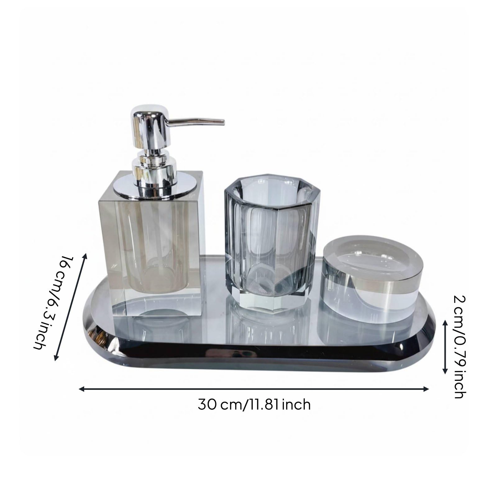 Dispenser Sapone Bagno Set con Dispenser E Bicchiere Coordinati Portapiattino E Vassoio in Vetro Cristallo Estetica Ordinata Contemporanea Adatto per Hotel Bagno Ospiti Toeletta, Moderno-A