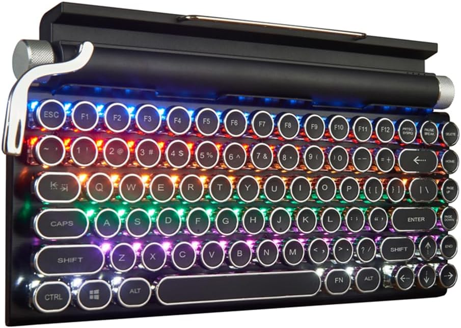 Retro Typewriter Keyboard 75% Layout Mechanical Keyboard Wireless Bluetooth Keyboard Hot Swappable Blue Switches Compatible with Win/MAC/Android/iOS QWERTY-US Black