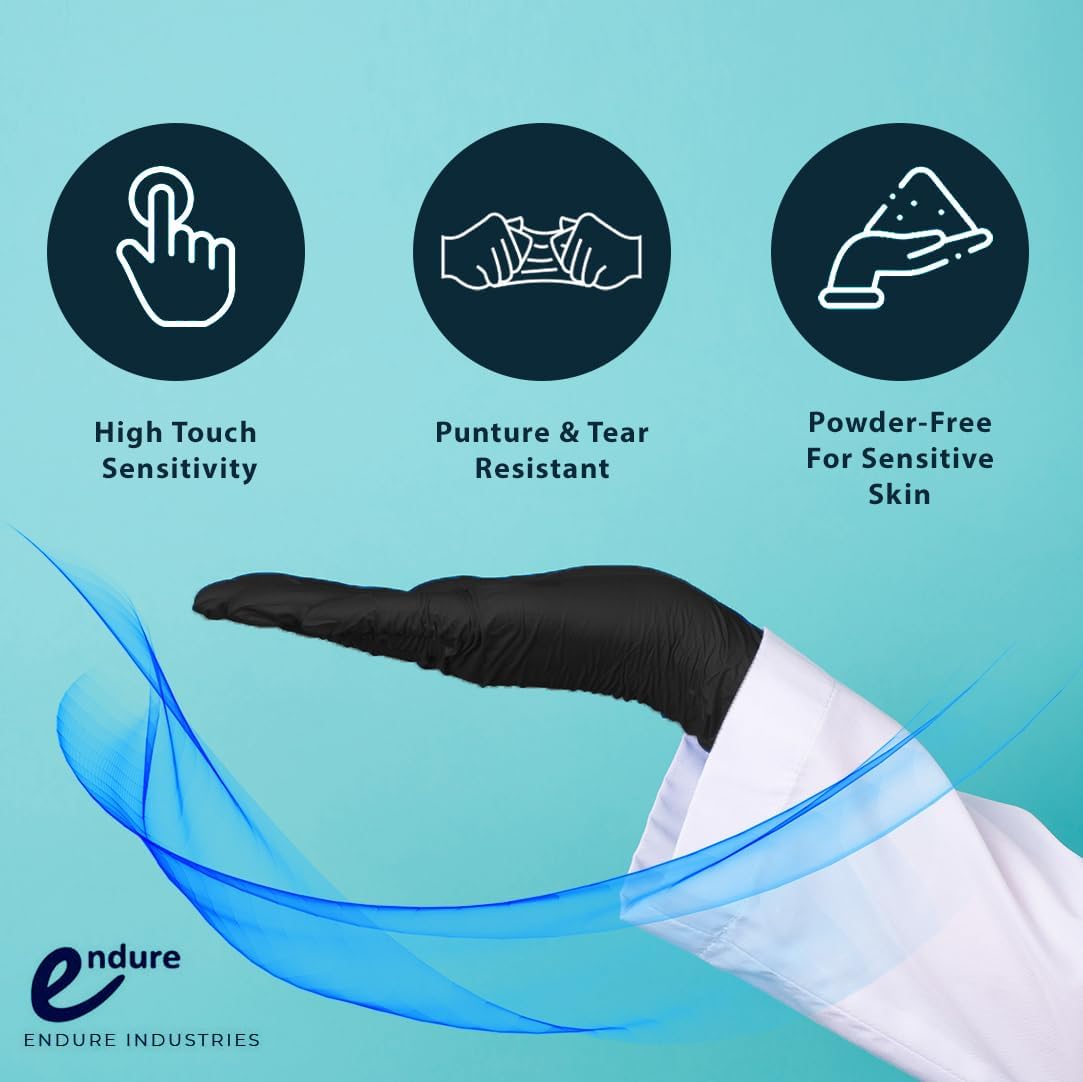 Black 6,5 MIL Nitrile Exam Gloves, Powder-Free Tattoo Disposable Gloves