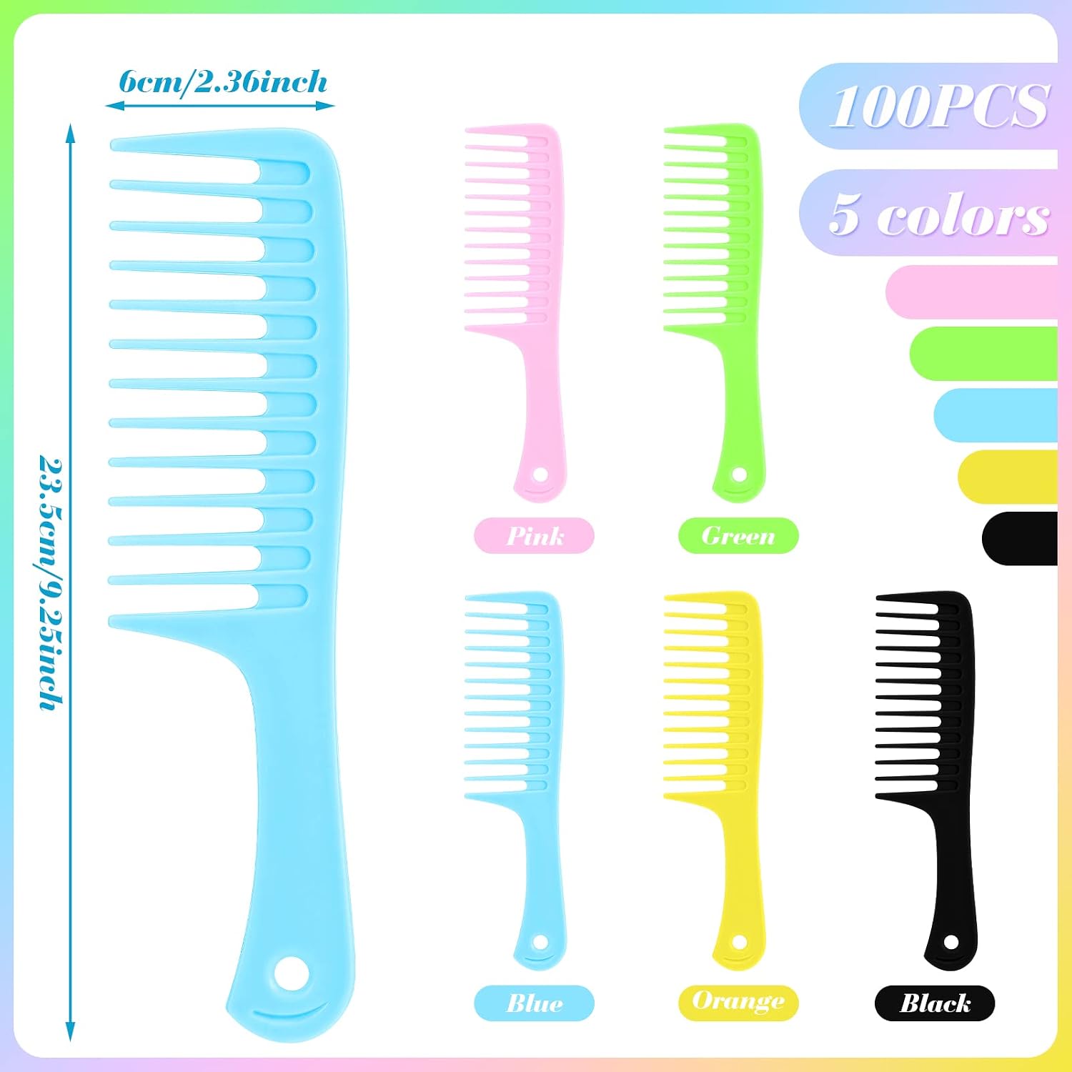 Vesici 100 Pcs Wide Tooth Comb Bulk for Women Colorful Holiday Homeless Gifts Bulk Detangling Pocket Comb with Round Handle for Barber Charity Hotel Flat Hair Long Curly Wet Hair Cutting