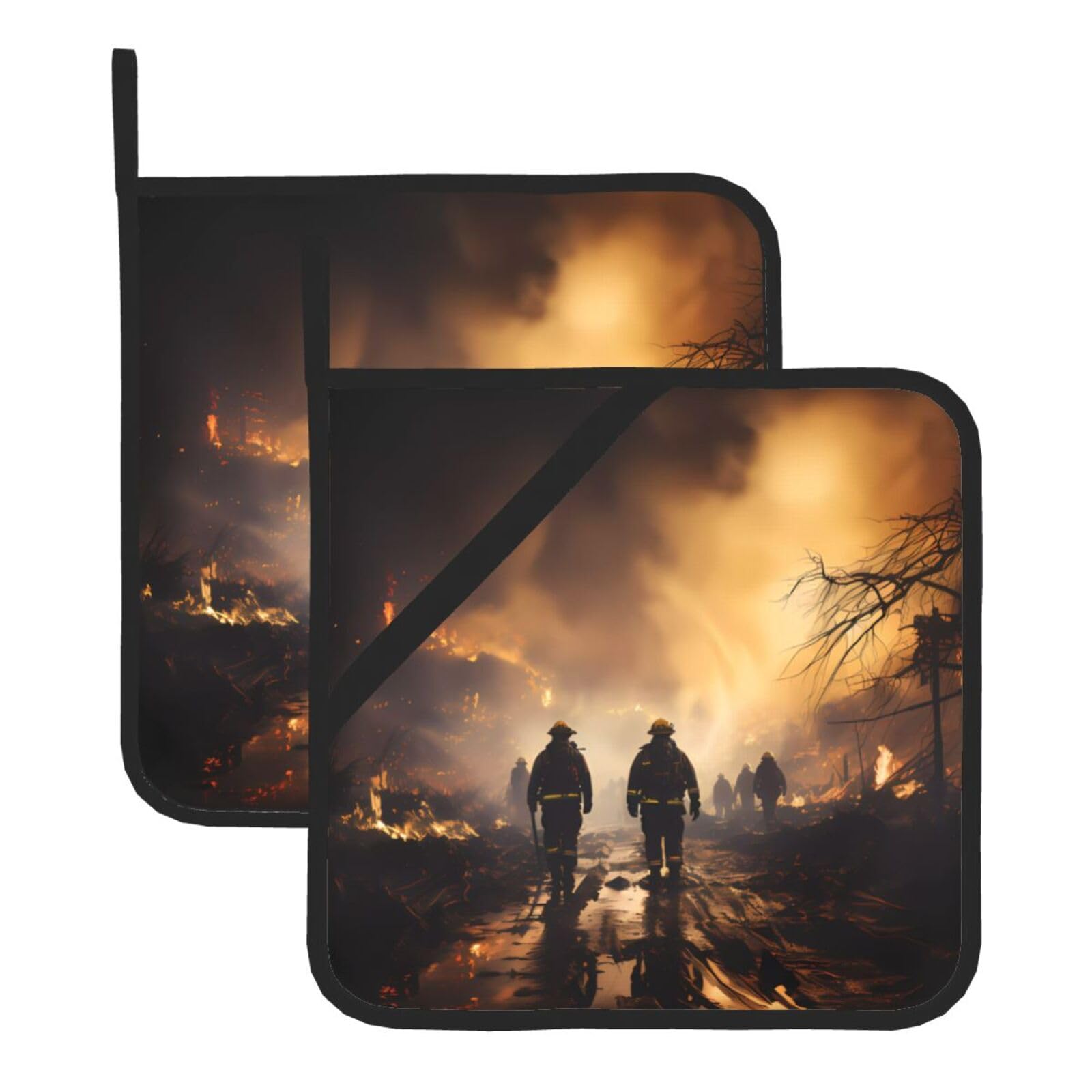 Firefighters fighting fires Square Heat Resistant Trivet Set Thick and Durable for Baking Barbecue Cookware Oven