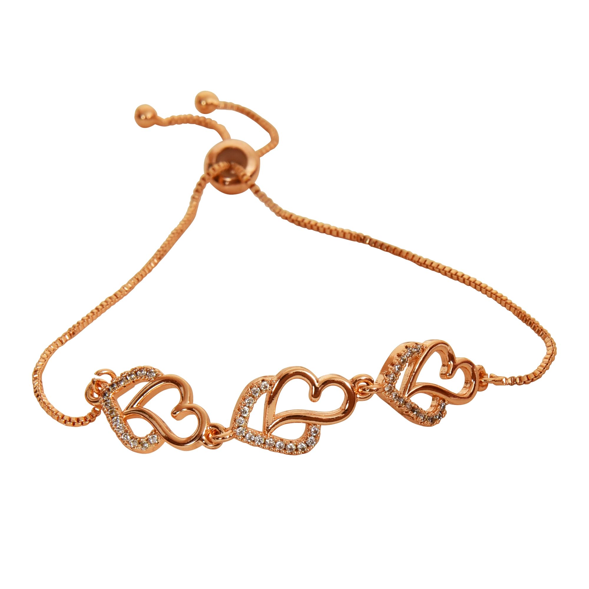 Nilu's CollectionRose Gold Plated American Diamond Crystal Contemporary Bracelet Jewellery with Adjustable Pull-Chain Bracelet for Women & Girls